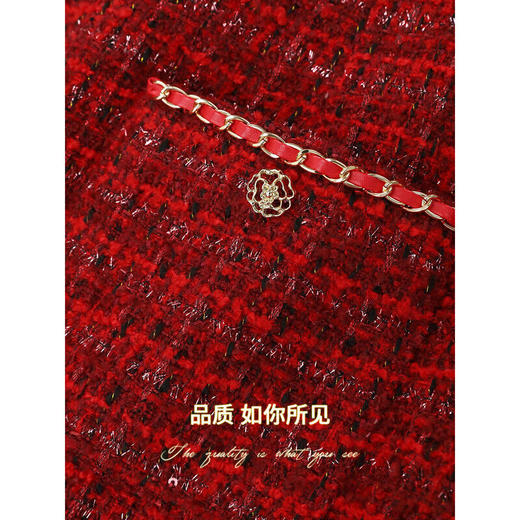 COCOBELLA质感细闪银葱小香风花呢短裙女重工手缝链条半身裙HS549 商品图4