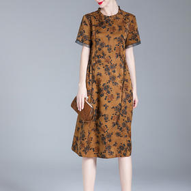 XT 23111-4梅蝶阔版重磅真丝花罗香云纱连衣裙桑蚕丝大气裙