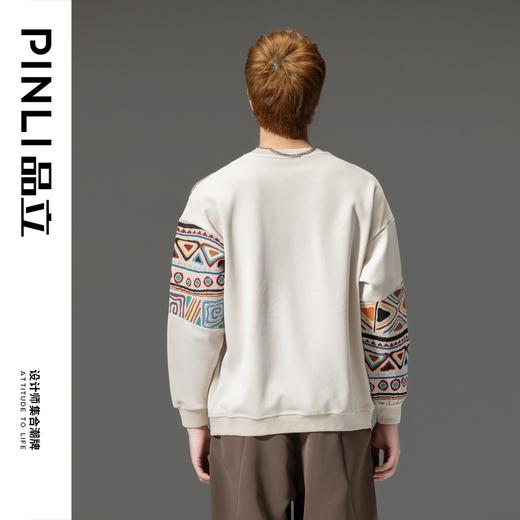 PINLI品立秋季新品拼接提花卫衣男士圆领民族风宽松上衣潮牌B233109012 商品图2