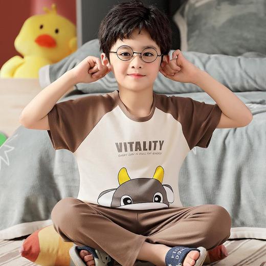 儿童睡衣男童夏季短袖长裤纯棉薄款卡通圆领男孩中大童春秋家居服 商品图2