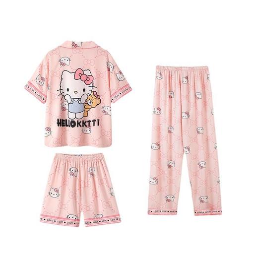 儿童睡衣女童夏季冰丝薄款短袖三件套装长裤小女孩大童洋气家居服 商品图4