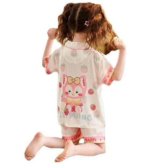 儿童睡衣女童夏季冰丝薄款短袖套装夏天小女孩公主宝宝凉爽家居服 商品图4