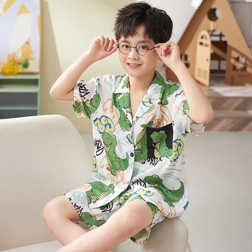 新款儿童睡衣男童夏季冰丝薄款短袖套装中大童男孩夏天卡通家居服 商品图1
