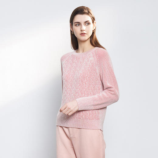 【暗纹提花羊绒衫】羊绒世家23年秋冬新品女士100%山羊绒保暖针织毛衣 商品图1