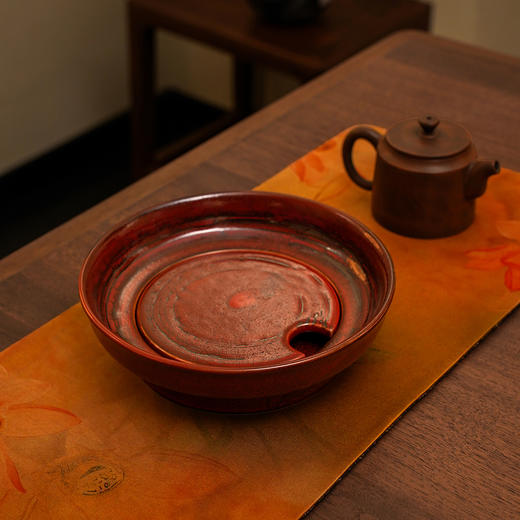 【小盟壶承】【红柚子】陶瓷干泡台 直径19cm 高5.4cm 商品图0