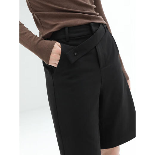 COCOBELLA设计感高腰西装短裤女时尚PU装饰百慕大五分裤SO606 商品图3