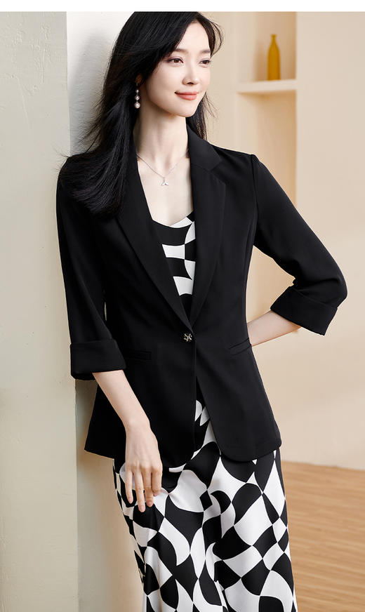 牛奶丝滑小西装 职场甜飒女神 7色可选 米思阳夏春知性优雅一粒扣修身显瘦七分袖西装外套女1838 商品图4