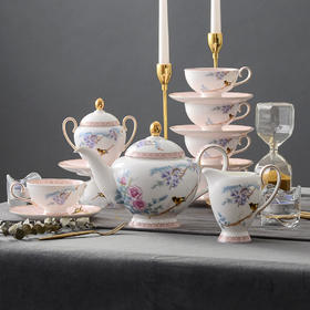 7F HUAGUANG华光国瓷  富贵牡丹粉金 茶咖具 15头