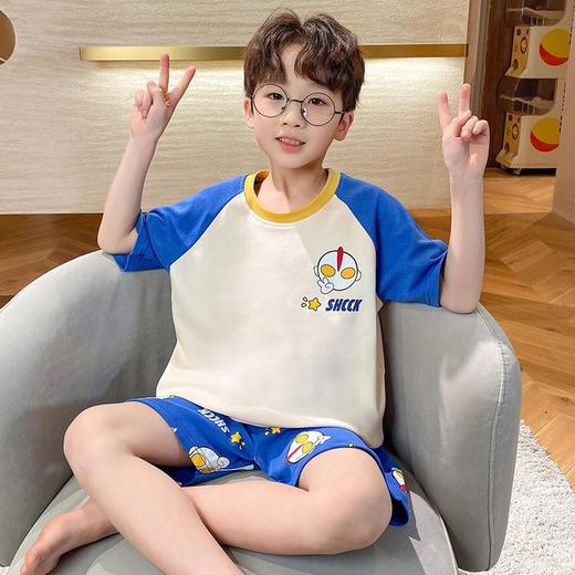 新款儿童睡衣夏季男童纯棉圆领短袖男孩中大童家居服两件套装薄款 商品图0