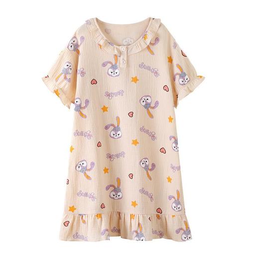 儿童睡衣夏季新款纯棉短袖女童睡裙中大童棉纱布女孩亲子装连衣裙 商品图4