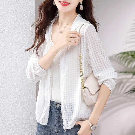 时尚百搭，薄款透气白色衣夏装新款简约休闲大码开衫外套AHM-xde2160 商品图2