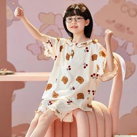 女童睡衣新款儿童夏季短袖薄款女孩卡通中大童夏天邹布家居服套装