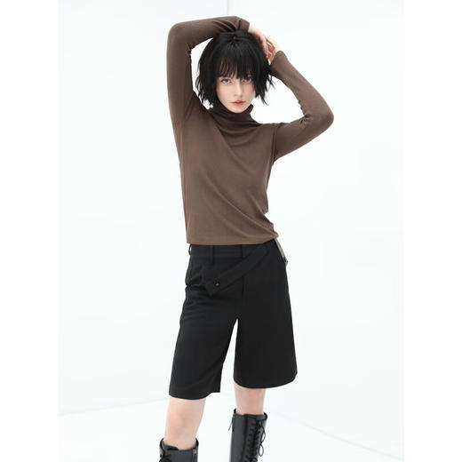 COCOBELLA设计感高腰西装短裤女时尚PU装饰百慕大五分裤SO606 商品图1