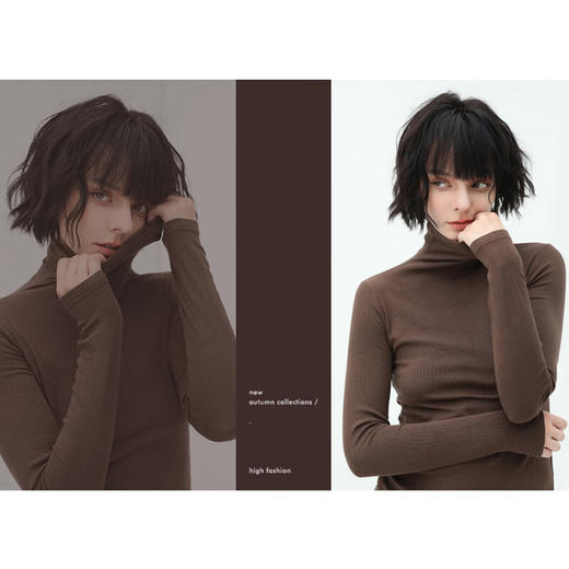 COCOBELLA质感PU标高领针织衫baby触感肌底衣超弹大码打底衫TS129 商品图4