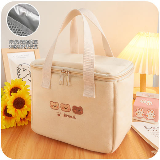 【CARLS DREAM STOR可爱熊熊便当包】ins可爱简约大容量韩版保温上班族学生高颜值手提饭包帆布袋，可爱熊熊便当包，炒鸡清新温油的饭盒袋，厚实软糯，升ii材质更保温 商品图6