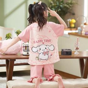 儿童睡衣夏季纯棉短袖薄款套装女童女孩卡通七分裤夏天洋气家居服