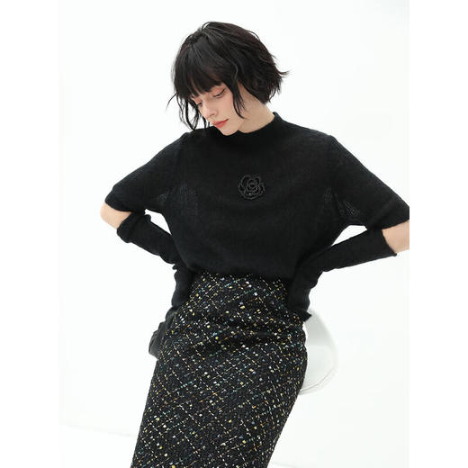 COCOBELLA钉珠山茶花半高领袖套毛衣可拆卸袖两穿针织衫MZ185 商品图1