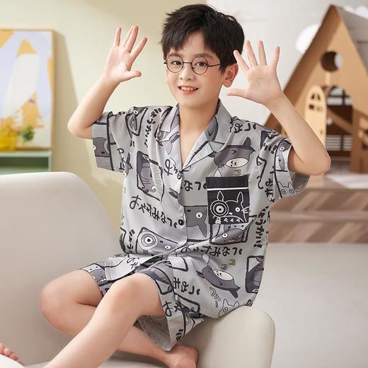 新款儿童睡衣男童夏季冰丝薄款短袖套装中大童男孩夏天卡通家居服 商品图3
