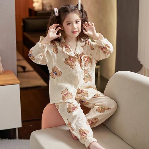 亲子睡衣女童春秋季长袖纯棉薄款卡通儿童棉纱女孩中大童母女套装 商品图3