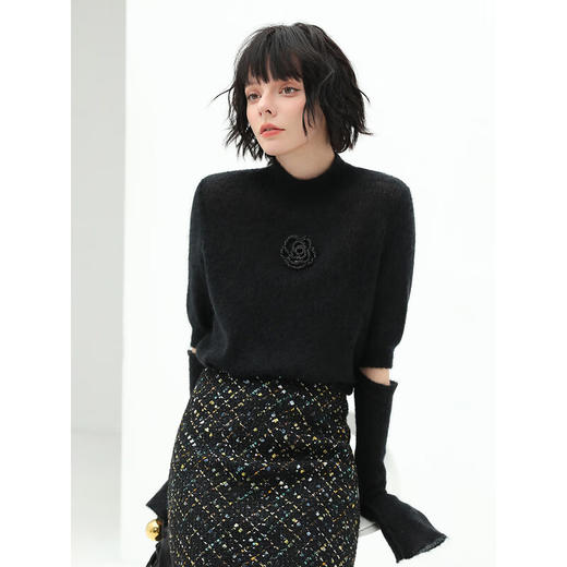 COCOBELLA钉珠山茶花半高领袖套毛衣可拆卸袖两穿针织衫MZ185 商品图2