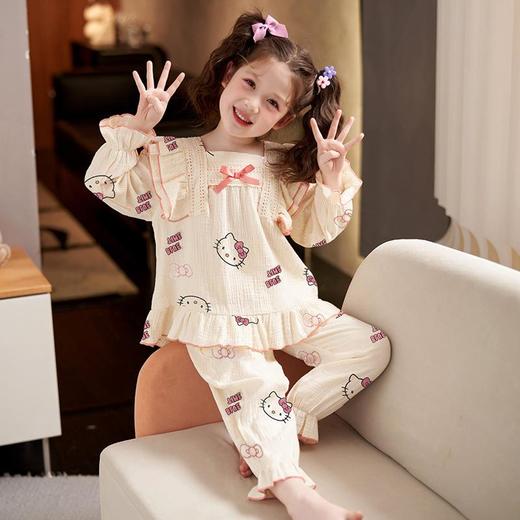 亲子睡衣女童春秋季长袖纯棉薄款卡通儿童棉纱女孩中大童母女套装 商品图0