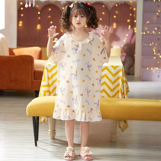 儿童睡衣夏季新款纯棉短袖女童睡裙中大童棉纱布女孩亲子装连衣裙 商品图2
