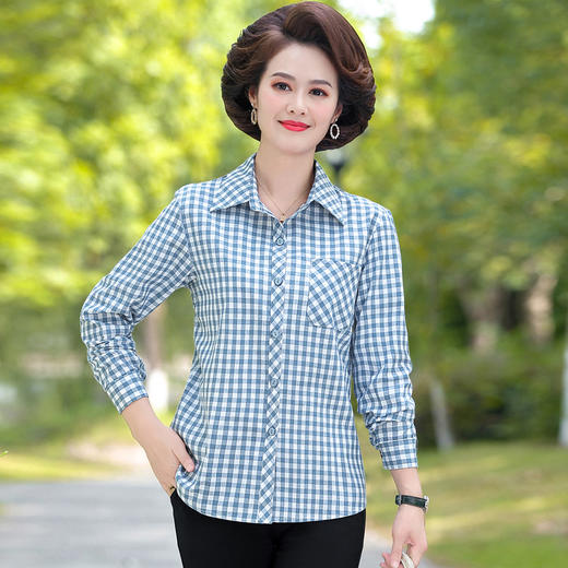 中老年女装衬衫，长袖棉格子上衣薄TYWF-A055BOL191 商品图4