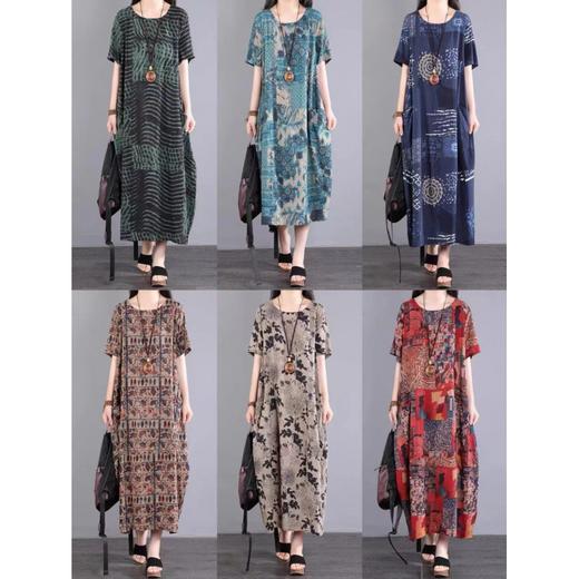 GYH 8716复古花色连衣裙宽松妈妈印花裙 商品图1