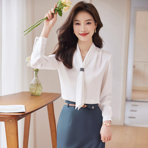 长袖白衬衫女初秋感气质职业面试套装公务员服装教师穿搭衬衣XZ-YZH6608 商品图0