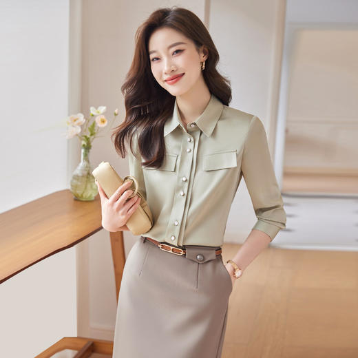 气质显高2023秋季新款时尚简约衬衫纯色缎面质感上衣百搭优雅衬衣XZ-YZH6606 商品图0