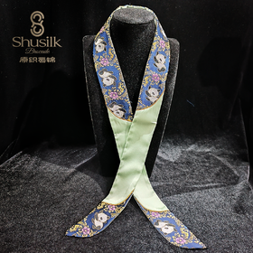 180159蜀锦拼色真丝窄领巾