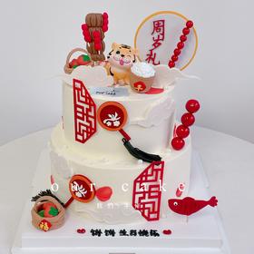 小老虎周岁玩偶摆件多层蛋糕（需提前3天以上预定采购配件）-低糖处理无添加