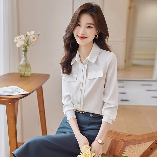 气质显高2023秋季新款时尚简约衬衫纯色缎面质感上衣百搭优雅衬衣XZ-YZH6606 商品图2