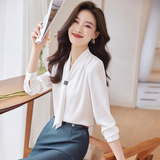 长袖白衬衫女初秋感气质职业面试套装公务员服装教师穿搭衬衣XZ-YZH6608 商品图2