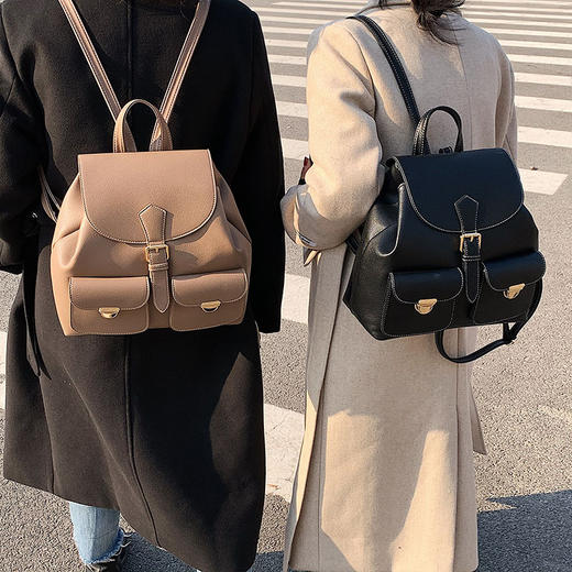 【女士背包】-潮流纯色简约气质双肩包新款韩版休闲 商品图0