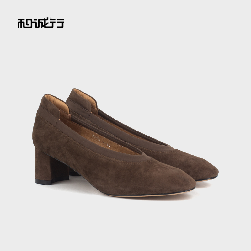 和诚行 2023秋冬新款通勤浅口中跟单鞋女真皮舒适透气单鞋1360034