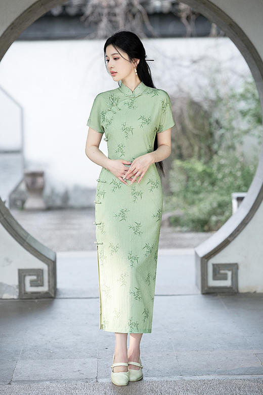 旗袍新款2023夏季新中式国风素雅改良年轻款全开襟旗袍GSJ-3353 商品图3