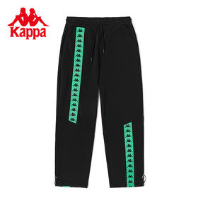 Kappa卡帕复古运动休闲裤2023新款男黑色直筒长裤抽绳小脚卫裤