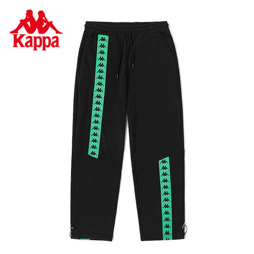 Kappa卡帕复古运动休闲裤2023新款男黑色直筒长裤抽绳小脚卫裤 商品图0