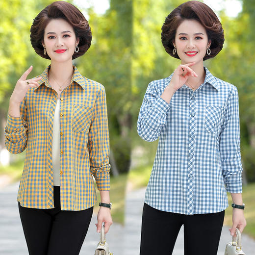 中老年女装衬衫，长袖棉格子上衣薄TYWF-A055BOL191 商品图0