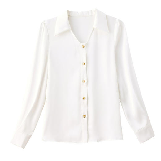 KQL645T8393 纯色缎面衬衫女设计感小众2023新款纯色修身v领内搭通勤职业衬 商品图4