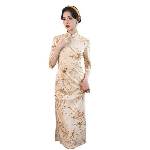 SKY 198008复古国风提花丝中长七分袖旗袍 商品图4