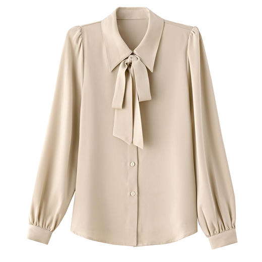 KQL645T8389 灯笼袖春夏新款蝴蝶结衬衫白色内搭衬衣女正装系带设计感职业上衣 商品图4