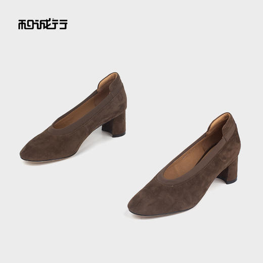 和诚行 2023秋冬新款通勤浅口中跟单鞋女真皮舒适透气单鞋1360034 商品图2