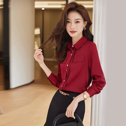气质显高2023秋季新款时尚简约衬衫纯色缎面质感上衣百搭优雅衬衣XZ-YZH6606 商品图3