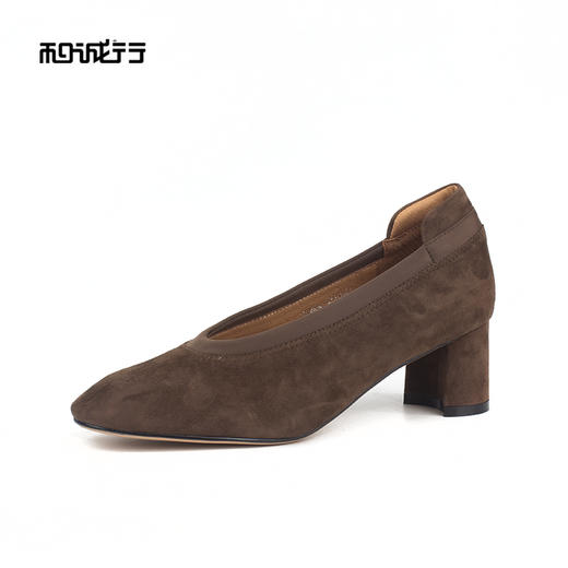 和诚行 2023秋冬新款通勤浅口中跟单鞋女真皮舒适透气单鞋1360034 商品图1