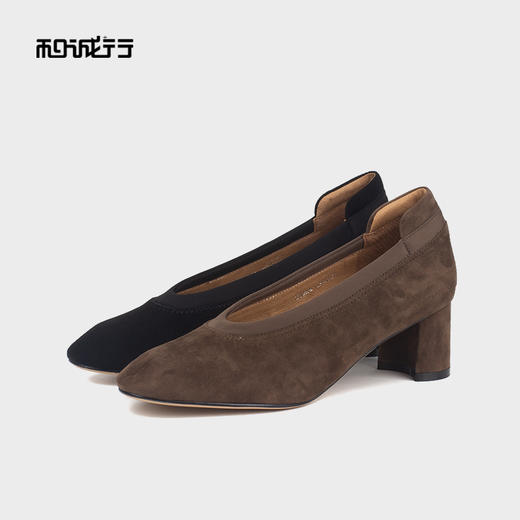 和诚行 2023秋冬新款通勤浅口中跟单鞋女真皮舒适透气单鞋1360034 商品图3