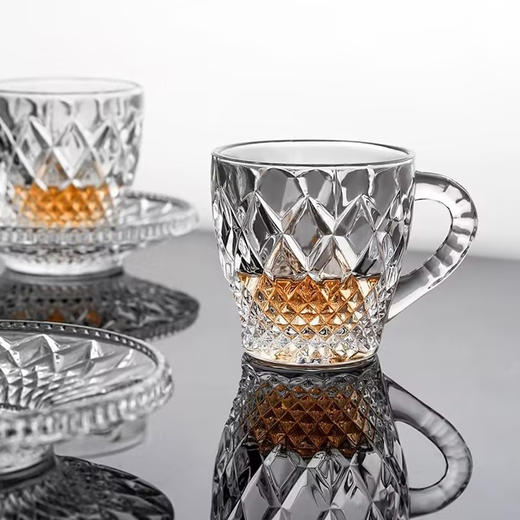 捷克原装进口 BOHEMIA/波西米亚水晶带把咖啡 精美带碟茶杯组合套装2+2 商品图6