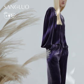 SANGLUO暖感锁温』 桑蚕丝丝绒睡衣套装复古方领保暖可外穿家居服