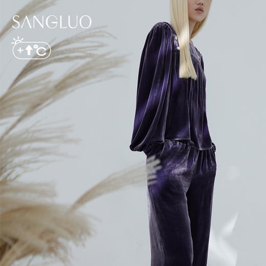 SANGLUO暖感锁温』 桑蚕丝丝绒睡衣套装复古方领保暖可外穿家居服 商品图0